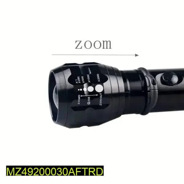   Material: Aluminium Alloy
  Case Color: Black
  Size 303 x 54 x 39mm
  Weight: 303g
  LED Source 1 x Cree XR-E Q5
  Brightness: 300lm
  Max Output: 3W Powerful Light
  Lighting Modes: High Low / Strobe Light
  Working Distance: 100 Meter
  Battery: 3D B